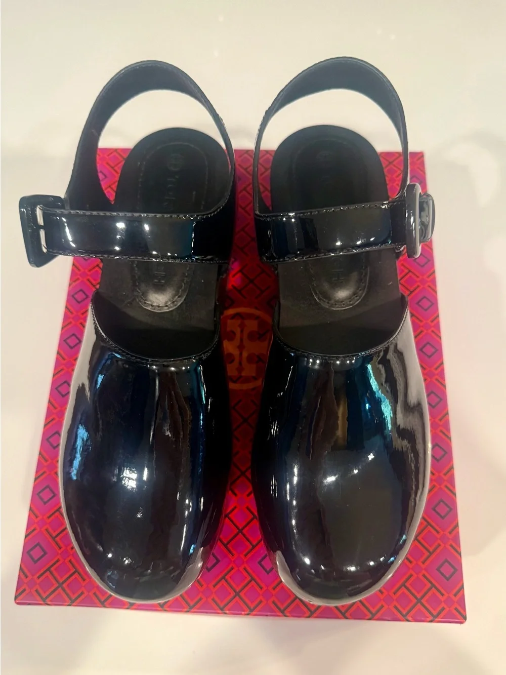 Tory Burch Black Patent Platform Mary Jane Clogs